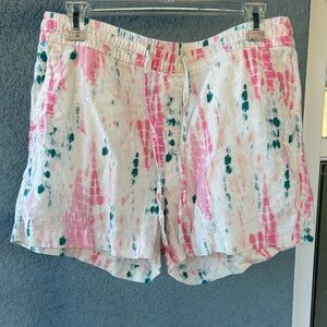 Old Navy Linen Blend Tie Dye Stretch Waist Tie Front Pockets Shorts Size M